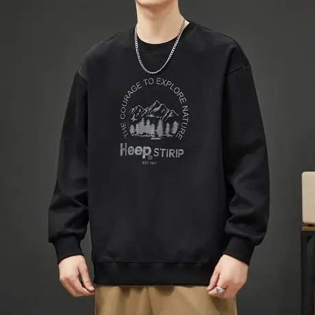 男士春秋款美式休闲潮牌印花圆领卫衣秋冬季男生内搭重磅长袖上衣商品大图