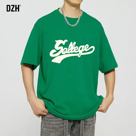 男士绿色短袖男款夏季重磅印花t恤男纯棉宽松上衣体恤衫潮牌半袖商品大图