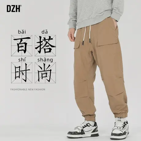 男士卡其色工装裤子男高街美式宽松九分裤束脚裤2023新款秋季男裤商品大图