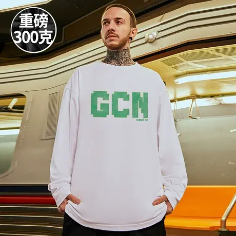 300g重磅长袖T恤纯棉美式卫衣男圆领宽松加厚阿美咔叽打底衫内搭商品大图