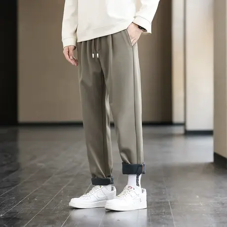 加绒加厚卫裤直筒长裤子保暖男装中青年运动休闲裤百搭哈伦裤子图片
