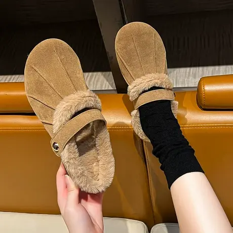 包头拖女外穿2023年冬季新款配裙子懒人半拖鞋韩版轻便舒适毛毛鞋商品大图