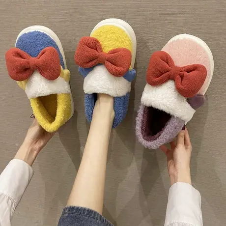 可爱棉拖鞋女2025新款冬季居家室内包跟保暖家用厚底防水毛绒棉鞋图片