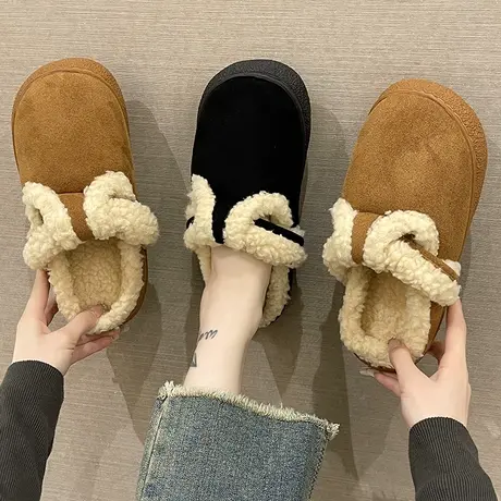 复古勃肯鞋女韩版秋冬季室内外穿加绒保暖厚底防滑包头居家棉拖鞋图片