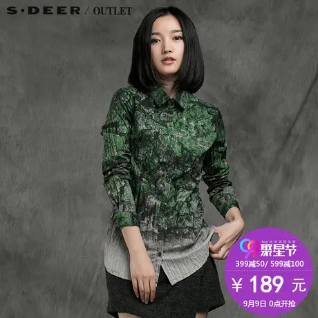 sdeer圣迪奥女装2017冬装抽象撞色印花休闲修身长袖衬衫S15480530图片