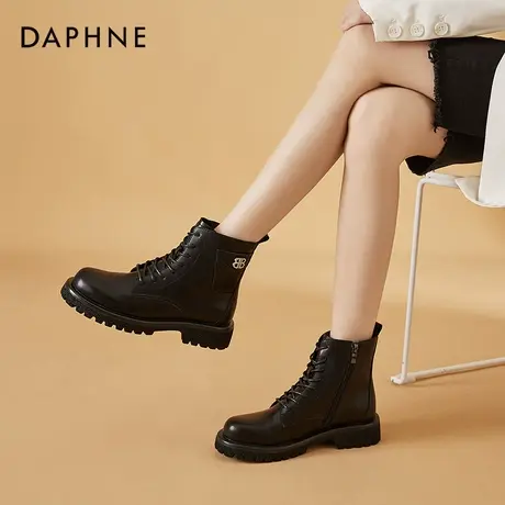 达芙妮马丁靴女潮2021年新款时尚洋气短靴女英伦风真皮新品靴子女商品大图