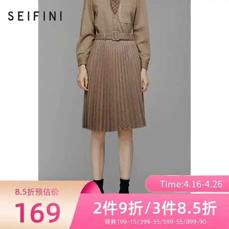 诗凡黎新品半身裙冬装显瘦高腰百褶裙中长款裙子女3BA244211商品大图
