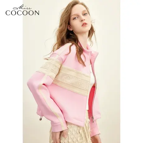 【秋上新】missCOCOON时尚开衫外套2023秋装新款女装薄款撞色卫衣图片