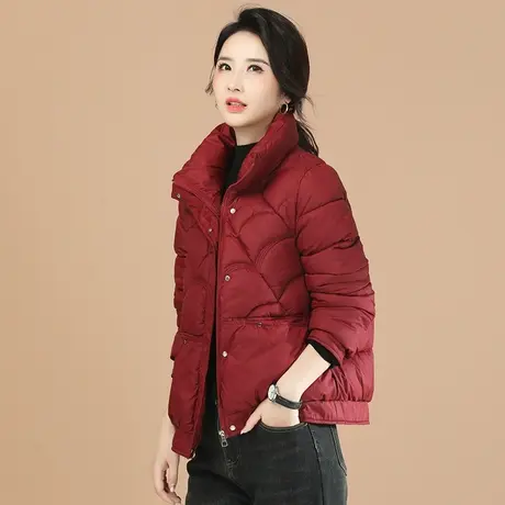 韩潮袭人立领红色棉衣棉服外套女2023冬季新款显瘦面包服棉袄商品大图