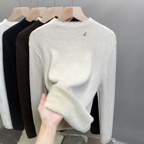 一体绒半高领毛衣女加绒加厚打底衫2023秋冬新款针织衫内搭上衣潮商品大图