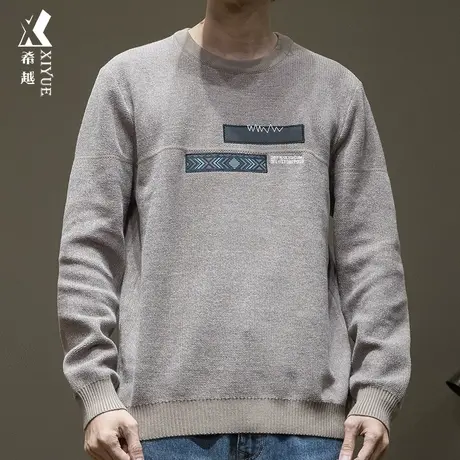 希越12针雪尼尔毛衣男2023冬季美式拼接宽松大码男士长袖针织毛衫商品大图