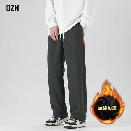 男士冬季加绒裤子男款加绒裤男直筒裤垂感高级感华夫格卫裤运动裤商品大图