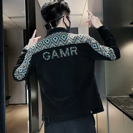 秋冬季时尚休闲拼接学生机车潮牌潮流网红个性修身外套男ins皮衣商品大图