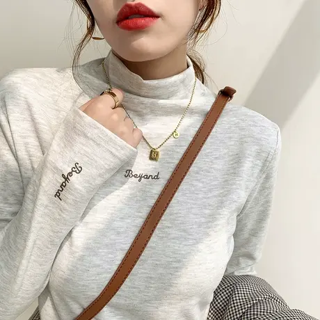 德绒打底衫女2023秋冬洋气加绒加厚内搭高级白色半高领双面绒上衣商品大图