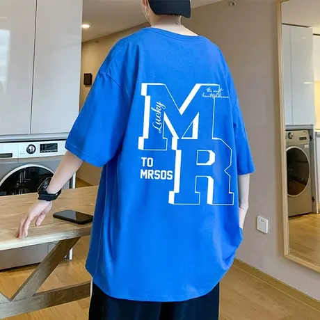 纯棉短袖t恤男ins潮牌大字母印花打底衫夏季港风男女宽松半袖体恤商品大图