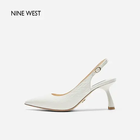 Nine West/玖熙细柳纹高跟凉鞋2024夏季新款维利跟后绊带包头单鞋图片