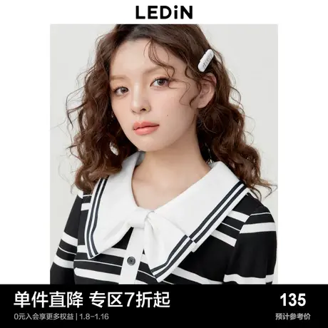 乐町蝴蝶结卫衣春季黑白条纹短款polo衫设计感T恤上衣商品大图