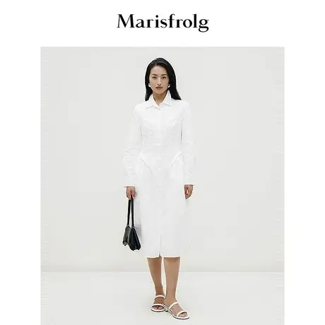 【纯棉】玛丝菲尔春季新款纯白色衬衣长袖连衣裙优雅可爱商品大图