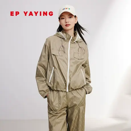 EP雅莹女装 轻薄登山徒步连帽提花山系外套 2024春装新品1302A图片