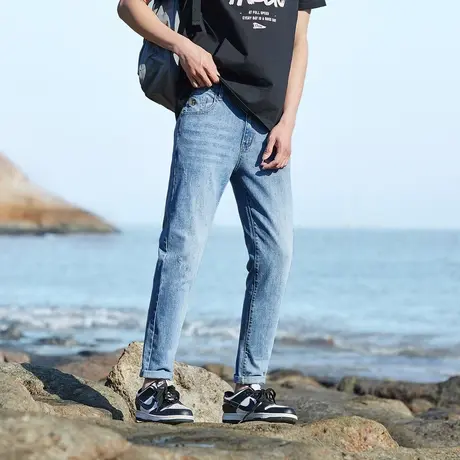 唐狮2024春季新款牛仔裤男修身弹力直筒小脚裤潮流经典百搭裤子男图片