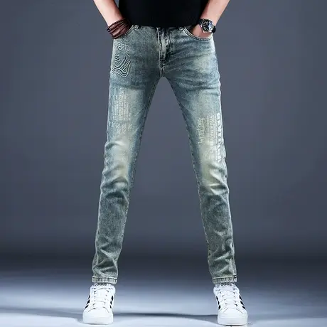 春秋复古做旧牛仔裤男款小脚修身2024新款裤子高档休闲裤美式高街商品大图