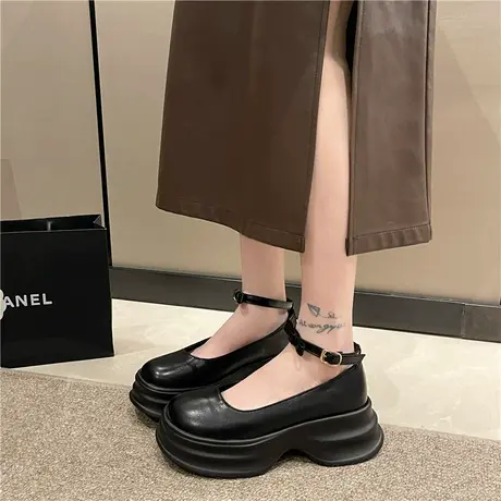 松糕厚底方头玛丽珍jk小皮鞋女鞋子2024年早春新款英伦一字扣单鞋商品大图