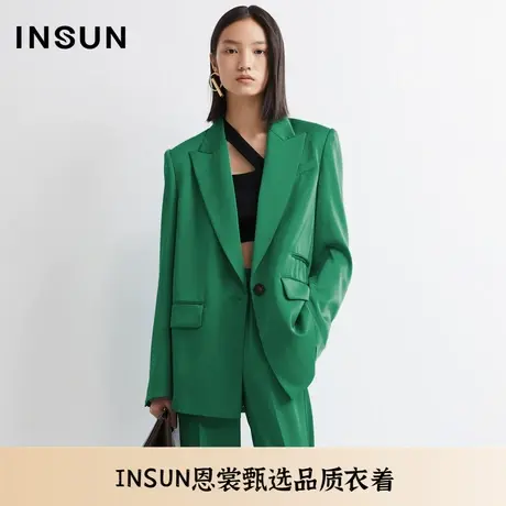 INSUN恩裳夏季三醋酸宽肩流行绿色西装外套商品大图