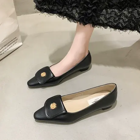 复古单鞋尖头浅口女鞋子2024年春夏季新款百搭工作鞋低跟法式瓢鞋商品大图