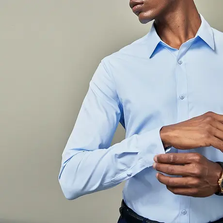衬衫男长袖秋季浅兰修身帅气工装休闲商务绅士职业正装高级感衬衣商品大图