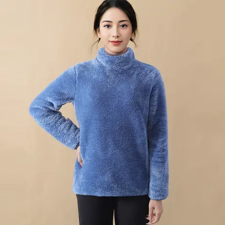 珊瑚绒半高领护颈家居服法兰绒加厚套头睡衣单件上衣商品大图