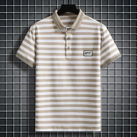 短袖POLO衫男夏装薄款上衣条纹半袖翻领汗衫夏季休闲男装简约T恤商品大图