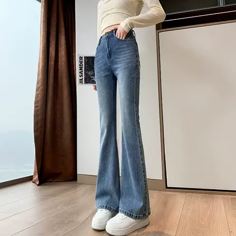 复古微喇牛仔裤女2024新款爆款春秋高腰显瘦马蹄裤百搭弹力喇叭裤商品大图