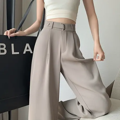 西装裤女2024春夏新款垂感窄版阔腿裤宽松显瘦直筒冰丝薄款休闲裤图片