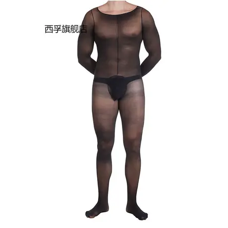 性感男士丝袜连体衣3D超薄面膜哑光透明连身袜骚气男jj套情侣商品大图
