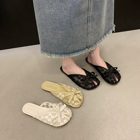 包头半拖鞋女夏外穿2024新款孕妇懒人无后跟法式平底鱼嘴穆勒凉拖商品大图