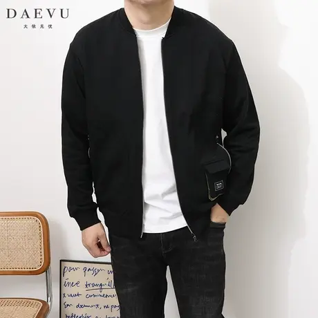 春秋新款针织日系大号潮胖子加肥加大码男士短款棒球领夹克外套商品大图