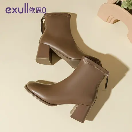 exull/依思Q短筒女靴2023年秋冬季新款潮流粗跟女靴英伦风女子靴商品大图