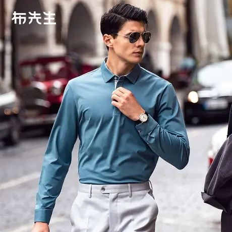 MrBu布先生撞色衬衫领长袖t恤2023秋季新款透气纯色爸爸装BT12276图片