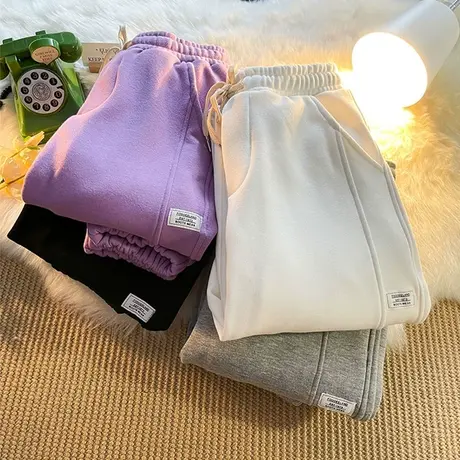 秋冬加绒加厚裤子男士潮牌ins纯色休闲长裤韩版潮流宽松束脚卫裤商品大图