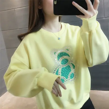 短款卫衣卡通小熊春季新款时尚宽松上衣2023薄圆领长袖女士外套薄商品大图