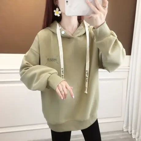 卫衣女春秋款连帽韩版中长款2023新款爆款宽松大码外套长袖上衣女图片