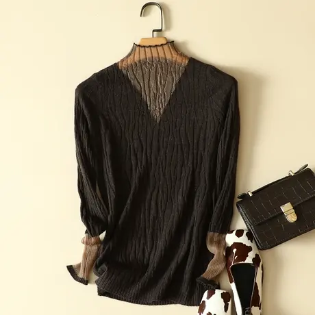 蕾丝半高领毛衣打底衫女士秋冬季洋气2022年新款爆款内搭针织上衣商品大图