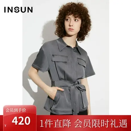 恩裳COVER2023年夏季新款时髦中性工装风立体造型口袋落肩袖衬衫图片