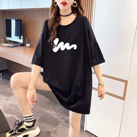 潮牌短袖t恤女2023新款夏季设计感小众情侣体恤中长款遮屁股上衣商品大图