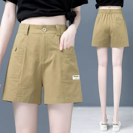 卡其色短裤女夏季高腰2023新款宽松工装休闲裤子薄款阔腿a字热裤图片