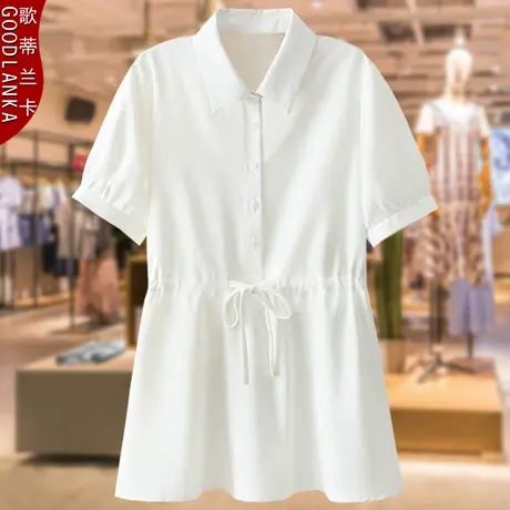 中年40岁年轻胖妈妈夏装短袖上衣中长款雪纺小衫加肥加大白色衬衫商品大图