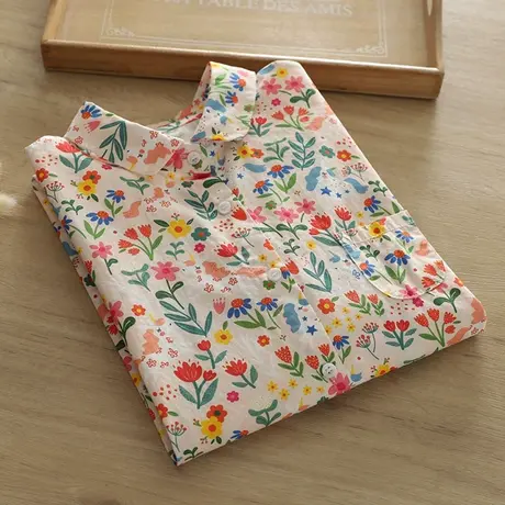 春秋新款日系文艺小清新彩色印花纯棉长袖衬衫女学生宽松打底上衣商品大图