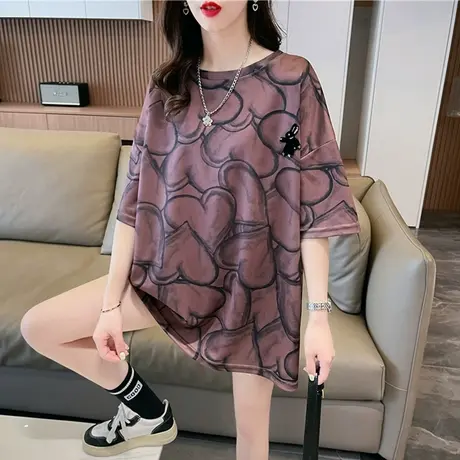 小众设计感短袖t恤女夏季韩版宽松大码女装中长款涂鸦小个子上衣商品大图