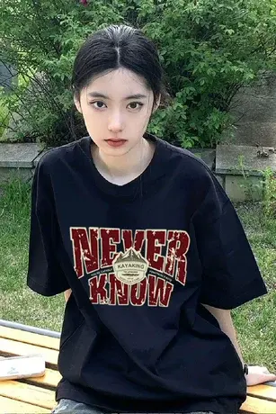 纯棉黑色短袖t恤女港味chic美式复古夏季oversize潮宽松半袖上衣商品大图