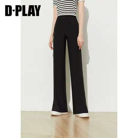 DPLAY2023夏新超模裤松紧高腰休闲立体挺缝线垂感空气开衩直筒裤商品大图